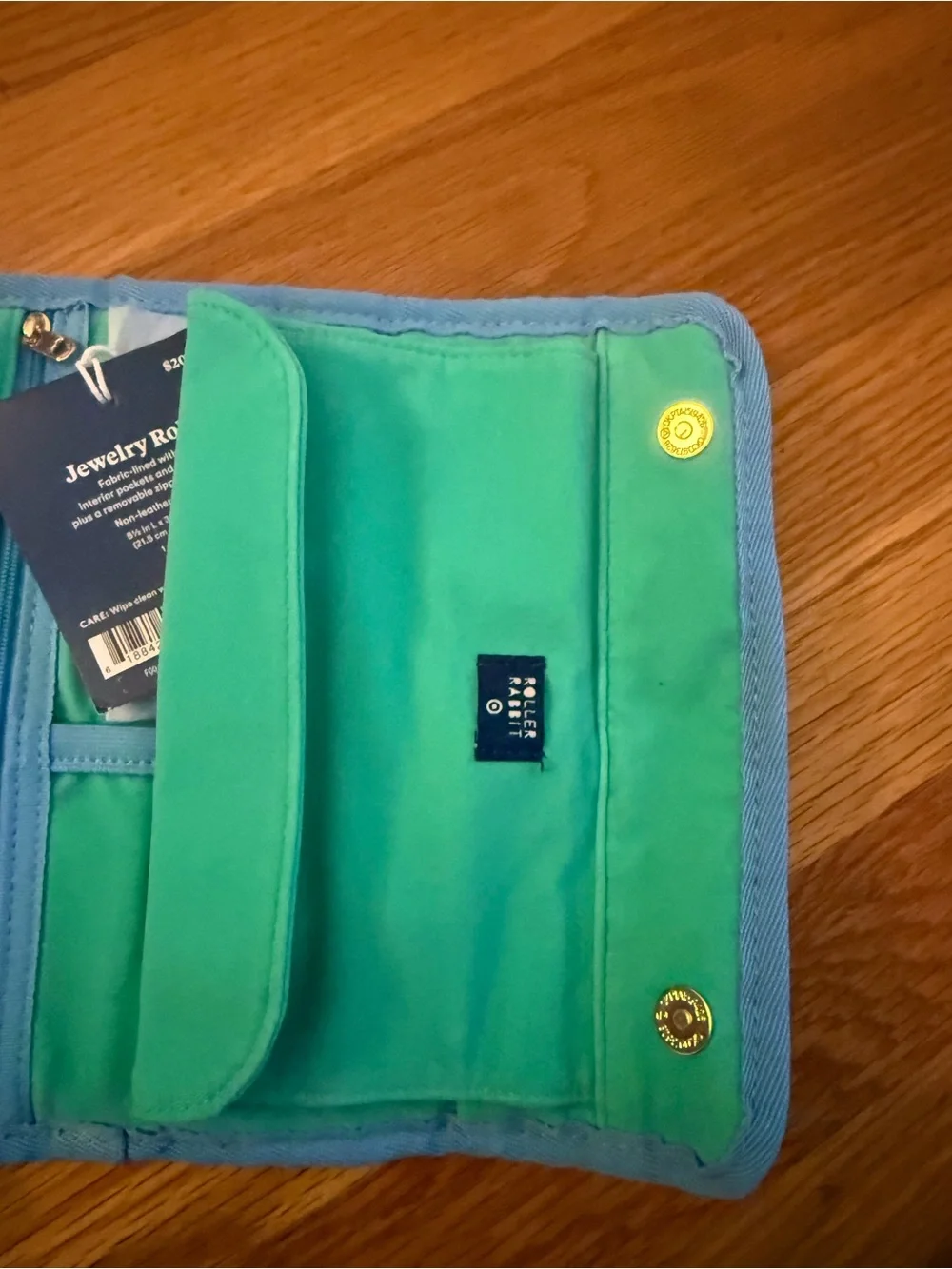 Roller Rabbit Teal and Light Blue Roll-Up Jewelry Pouch